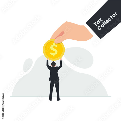 Photo Businessman pays taxes to tax collectors vector illustration