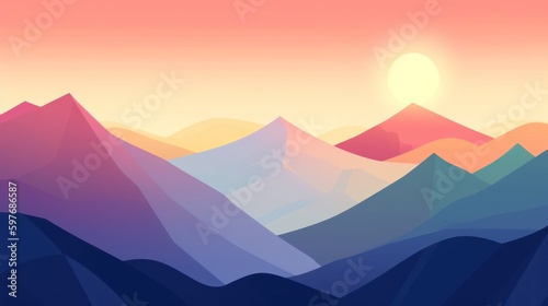 Mountain and the sunset, Abstract landscape poster. Nature wall decor contemporary art print, Generative AI
