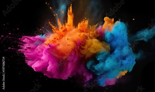 Bright colorful paint powder exploding on dark background Creating using generative AI tools