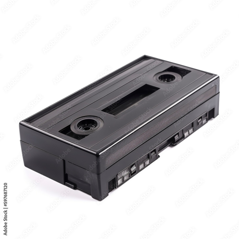 White background with VHS video tape cassette isolated. AI generating. Generative AI. White background with VHS video tape cassette isolated. AI generating. Generative AI.