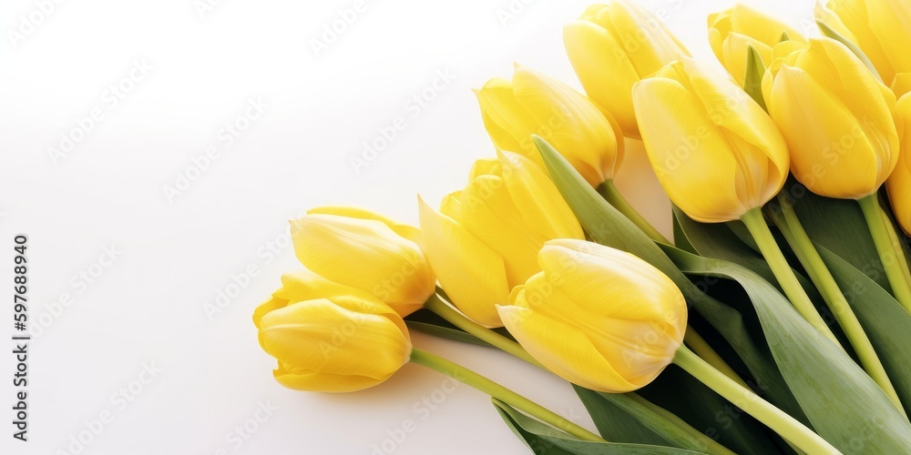 Yellow tulips isolate on white background, generative ai Yellow tulips isolate on white background, generative ai