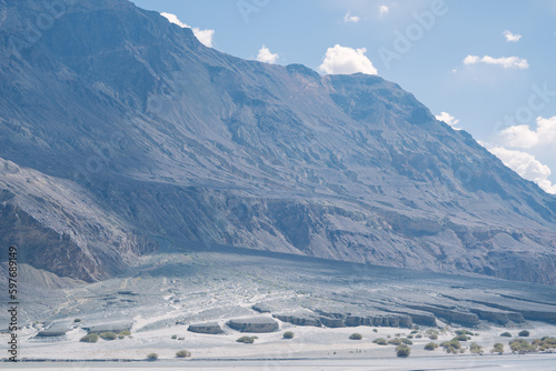 fields and mountains, beautiful landscape in Hunder town, Ladakh, India