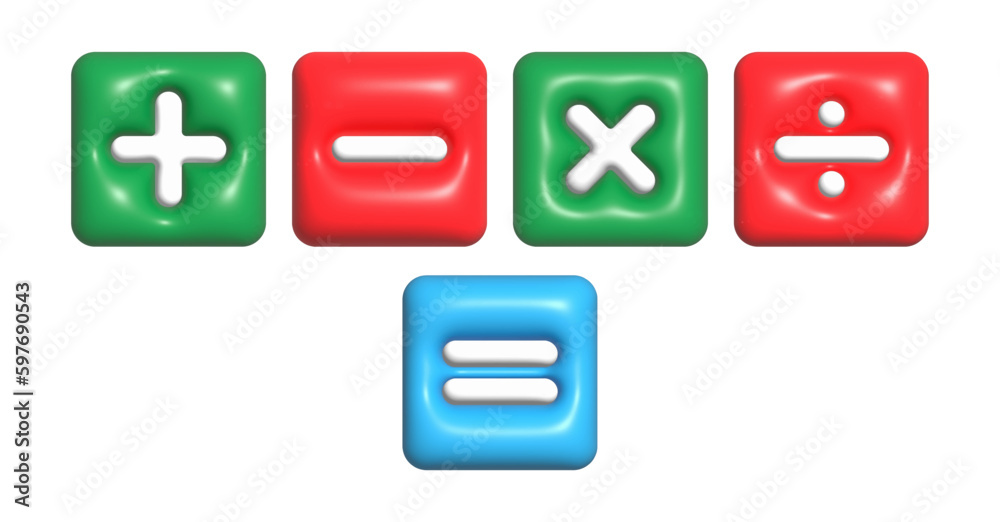 3d buttons with plus, minus, multiplication, division and equal symbols. Volumetric design for websites, applications and creative design 3d buttons with plus, minus, multiplication, division and equal symbols. Volumetric design for websites, applications and creative design