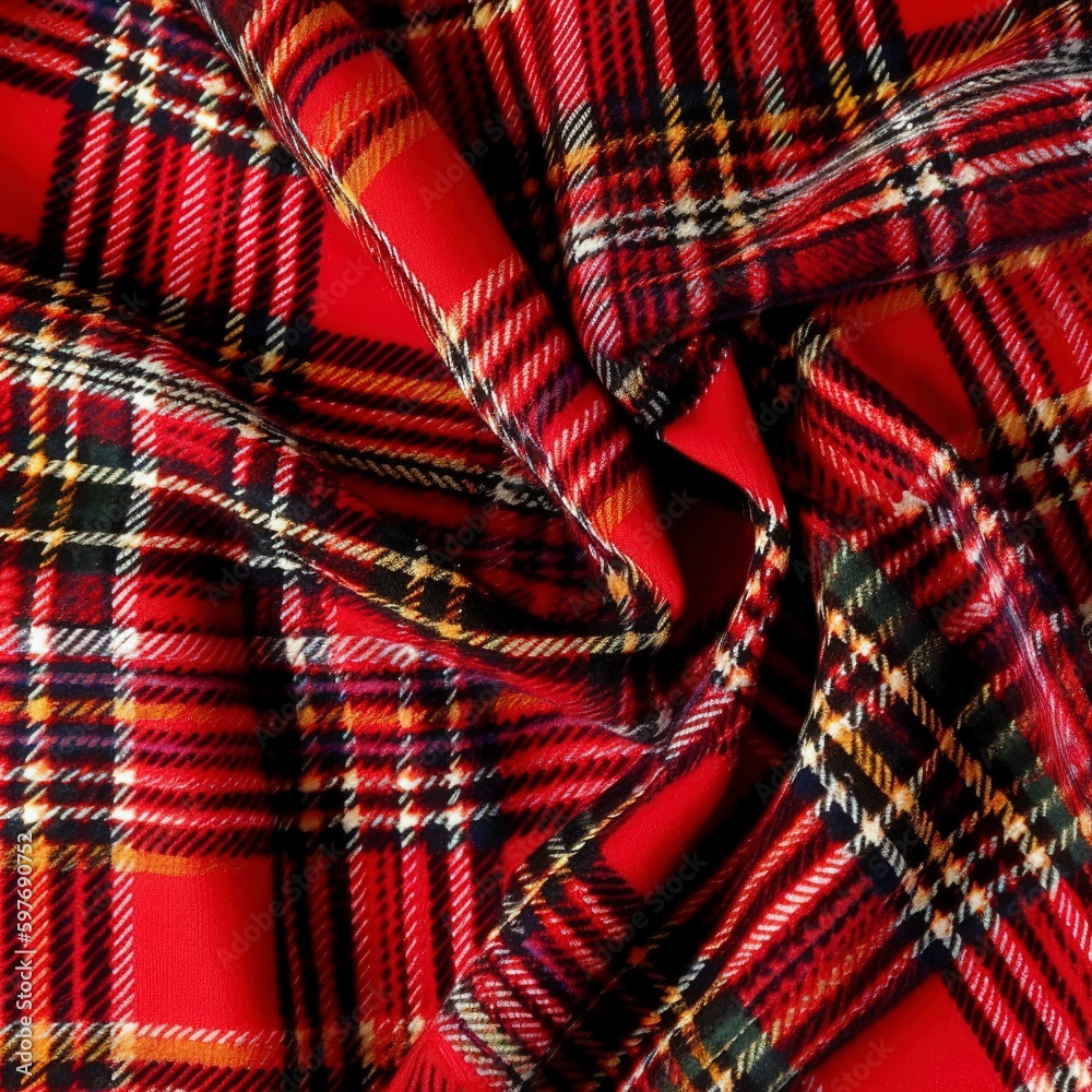 backdrop or fabric with red tartan. Generative AI. backdrop or fabric with red tartan. Generative AI.