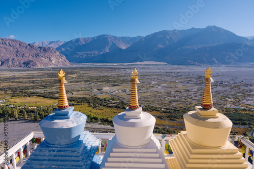 Diskit Monastery also known as Deskit Gompa or Diskit Gompa is the oldest and largest Buddhist monastery in the Nubra Valley of Ladakh, northern India. It belongs to the Gelugpa sect of Tibetan Buddhi photo