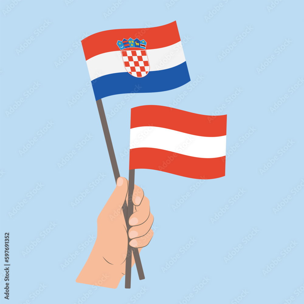 Flags of Croatia and Austria, Hand Holding flags
