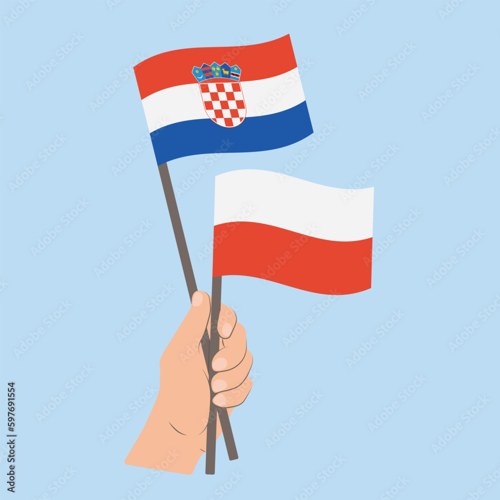 Flags of Croatia and Poland, Hand Holding flags