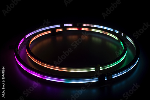 6 colorful led strips form a circle on black background, Generative AI