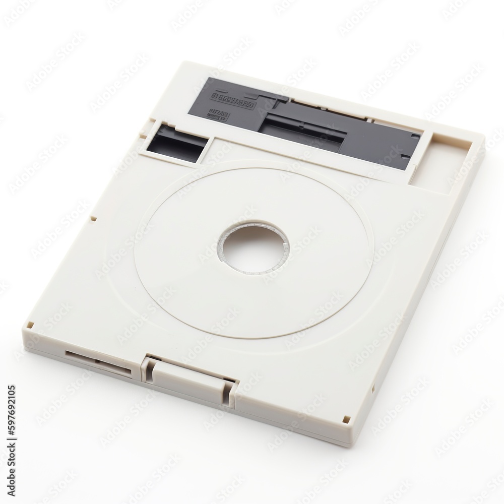 Fototapeta premium An image of a 3.5-inch floppy disk or diskette on a white background, Generative AI.