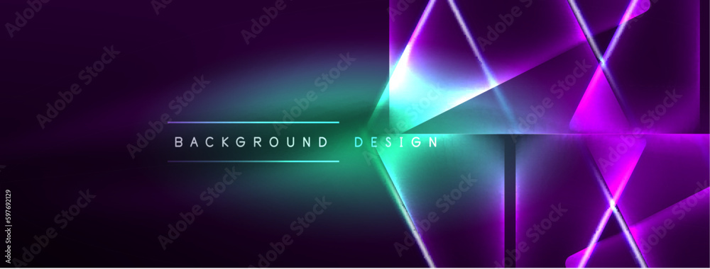 Naklejka premium Vibrant Geometric Neon Shiny Line Background. A Bold and Stunning Display of Shapes, Lines, Colors, and Glow, Perfect for Futuristic Modern Designs, Hi-tech Presentations, Technology Web Pages