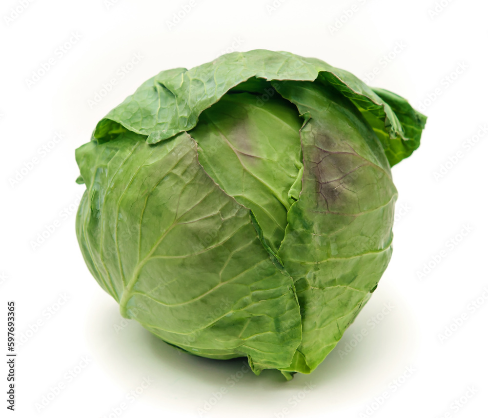 Fototapeta premium Fresh Green Cabbage Isolated on White Background 