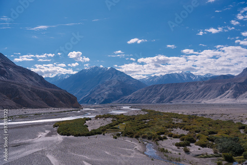 fields and mountains, beautiful landscape near Pangong Lake, Ladakh, India