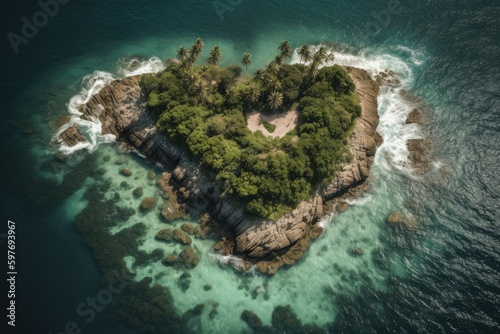 aerial view of a heart shaped island in the caribbean sea, generative ai © tl6781