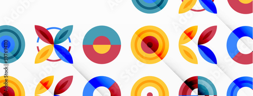 Colorful circles in a grid composition abstract background. Design for wallpaper, banner, background, landing page, wall art, invitation, prints, posters © antishock