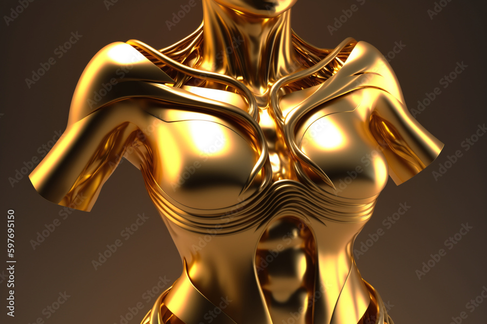 Złota rzeźba - kobiecy tors, 3d, nagroda, izolowany - Gold sculpture - female torso, 3d, award, isolated - Generative Złota rzeźba - kobiecy tors, 3d, nagroda, izolowany - Gold sculpture - female torso, 3d, award, isolated - Generative