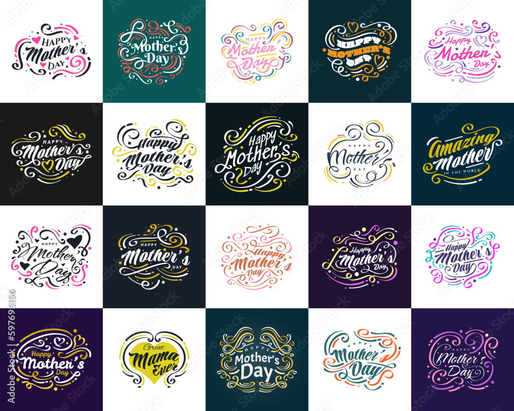 Colorful Mother's Day Lettering Collection. Usable for Poster, Banner, Sticker, Label, Card, and T Shirt Designs