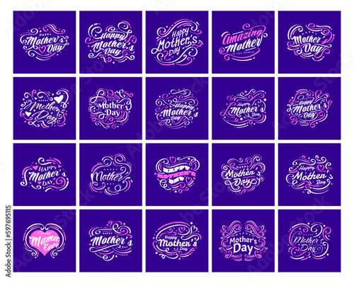 Colorful Mother s Day Lettering Collection. Usable for Poster  Banner  Sticker  Label  Card  and T Shirt Designs