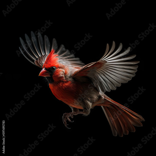 Cardinal Action Shot on Black Background - Made with Generative AI