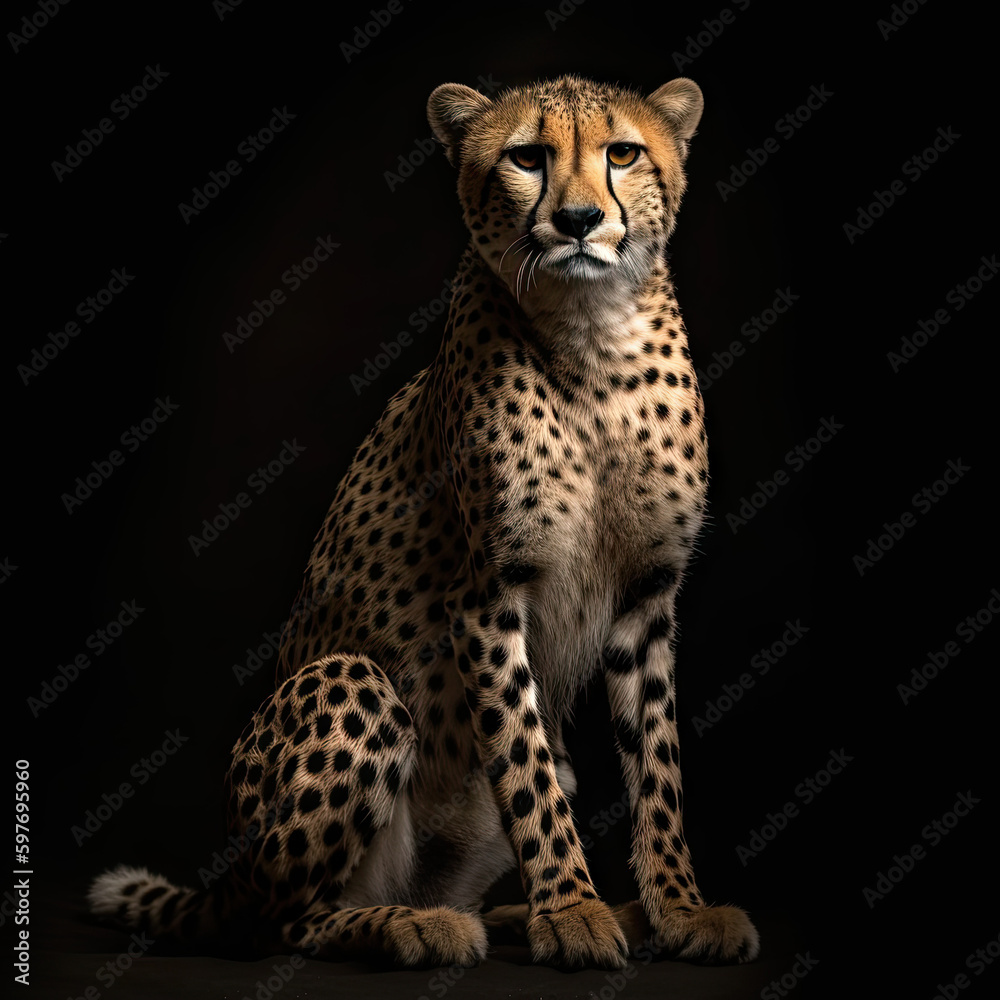 Cheetah Full Body on Black Background - Made with Generative AI Cheetah Full Body on Black Background - Made with Generative AI
