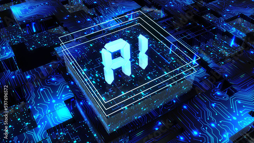 Artificial Intelligence, AI - abstract processor on printed circuit board, computer digital chip, technology conzept - 3D Illustration photo