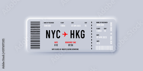 Air plane ticket template neumorphic minimalastic style illustration