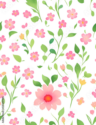 flower, floral, pattern, vector, pink, spring, illustration, nature, seamless, design, flowers, leaf, wallpaper, art, summer, plant, decoration, card, rose, vintage, butterfly, blossom, branch, orname © Bonca