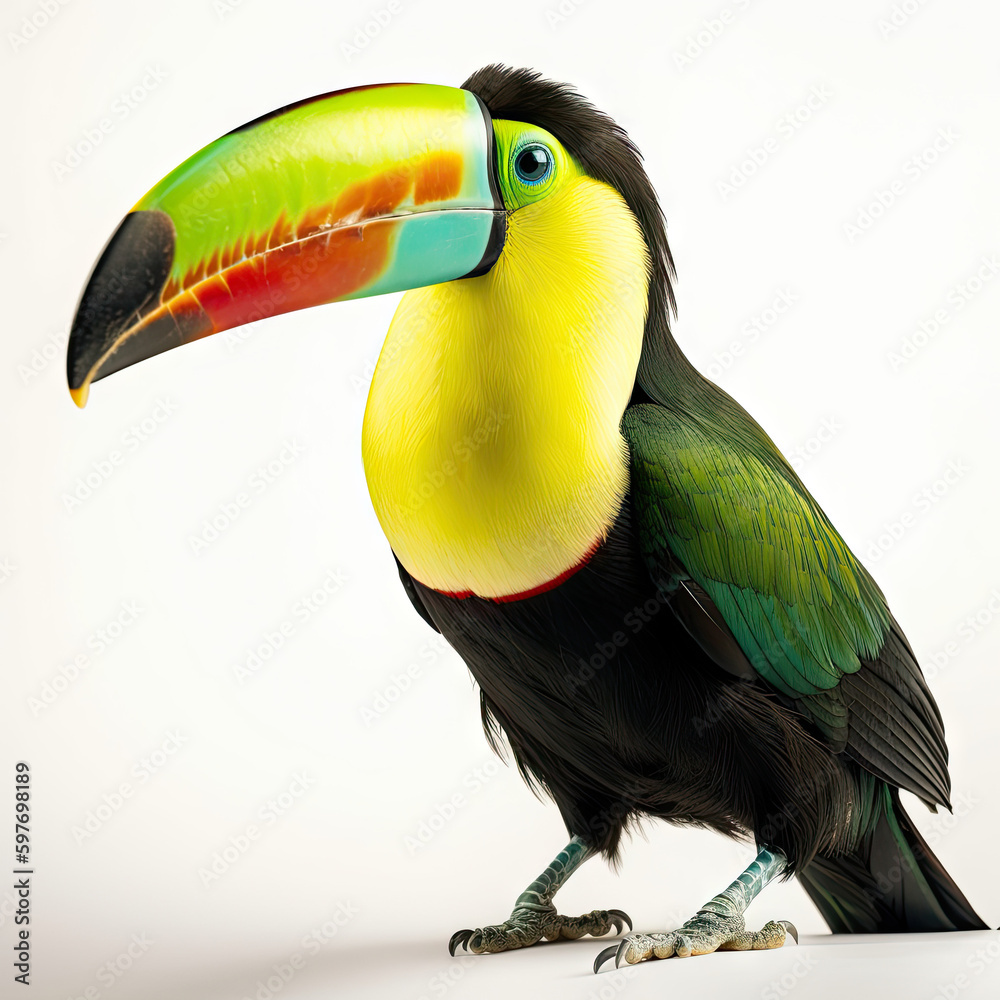 Keel-Billed Toucan Full Body on White Background - Made with Generative AI Keel-Billed Toucan Full Body on White Background - Made with Generative AI