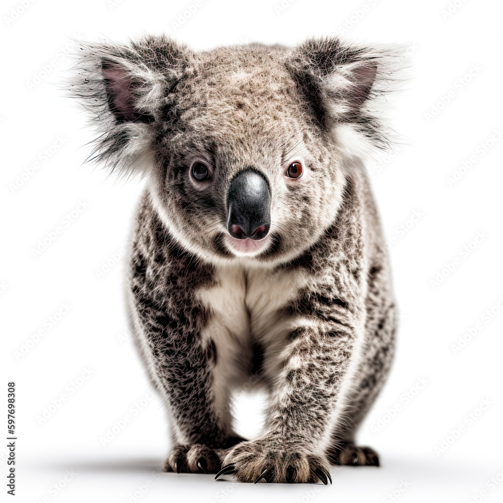 Koala Action Shot on White Background - Made with Generative AI Koala Action Shot on White Background - Made with Generative AI