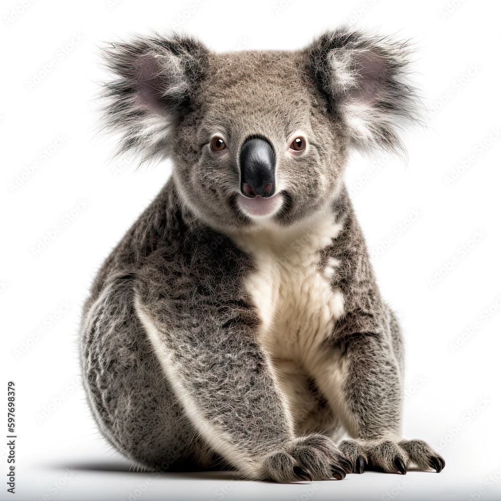 Naklejka premium Koala Full Body on White Background - Made with Generative AI
