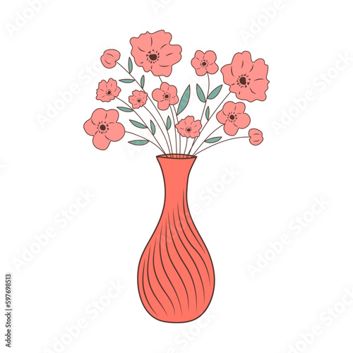 Vase with Flowers. Hand drawn illustration in doodle style.