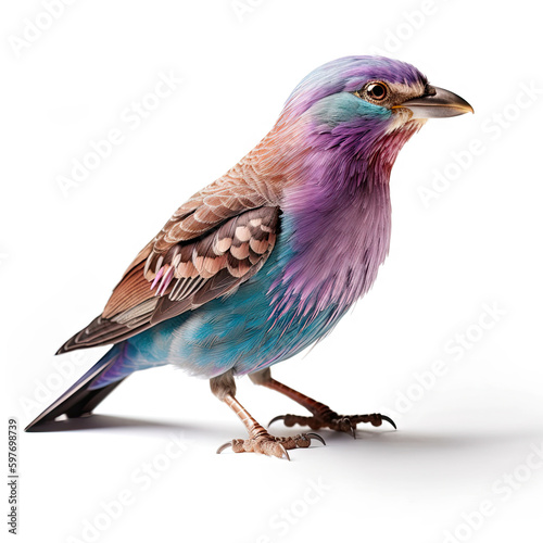 Lilac-Breasted Roller Full Body on White Background - Made with Generative AI
