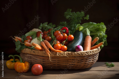Vegetables in a basket. Vegetable harvest. AI Generated