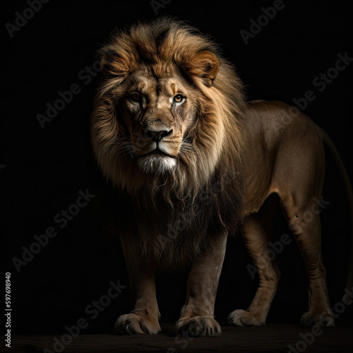 Lion Portrait on Black Background - Made with Generative AI
