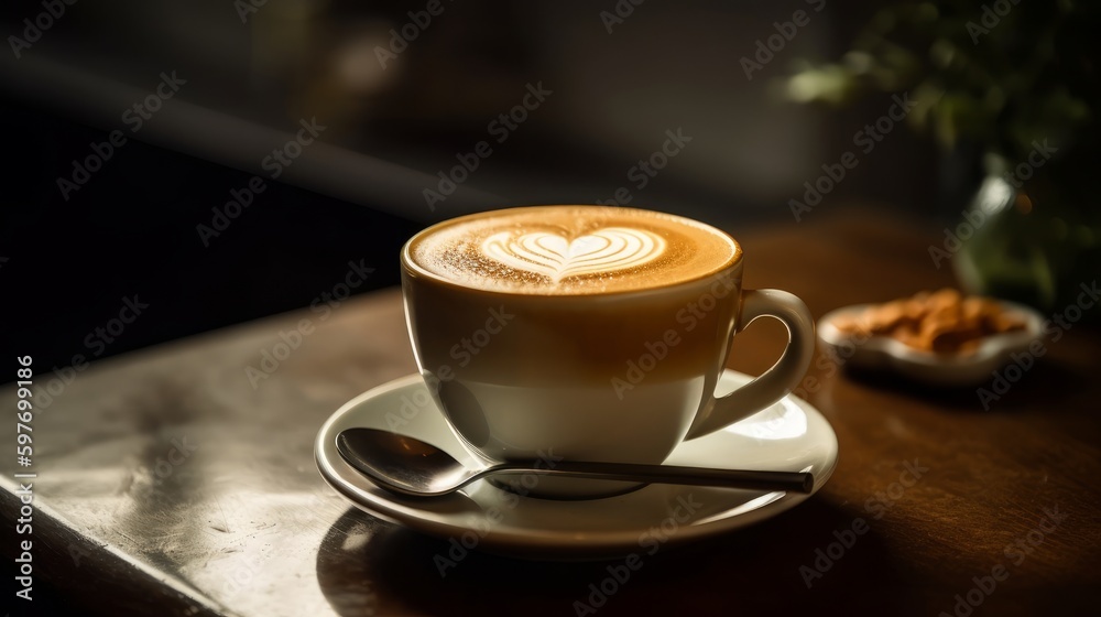 A velvety latte with a delicate foam heart. AI generated A velvety latte with a delicate foam heart. AI generated