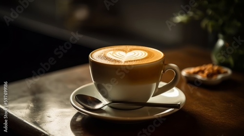 A velvety latte with a delicate foam heart. AI generated