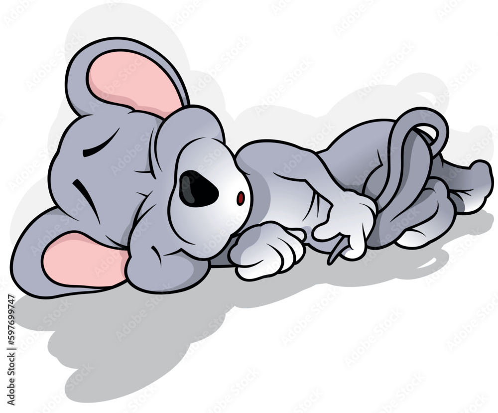 Fototapeta premium Cute Gray Sleeping Mouse on the Ground