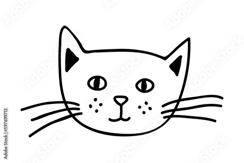 Hand drawn cat muzzle clipart. Cute pet face doodle