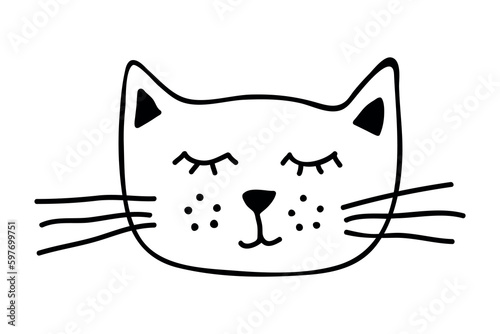 Hand drawn cat muzzle clipart. Cute pet face doodle