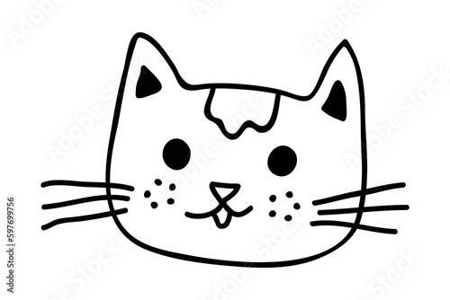 Hand drawn cat muzzle clipart. Cute pet face doodle