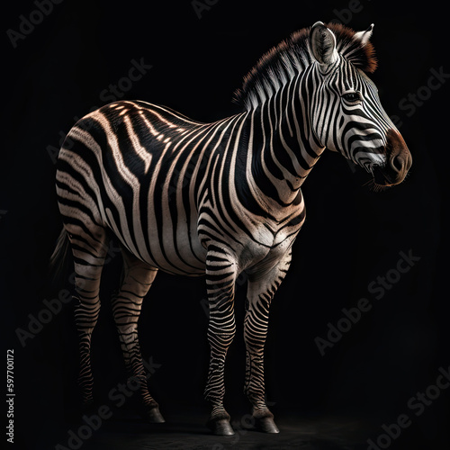 Zebra Full Body on Black Background - Made with Generative AI