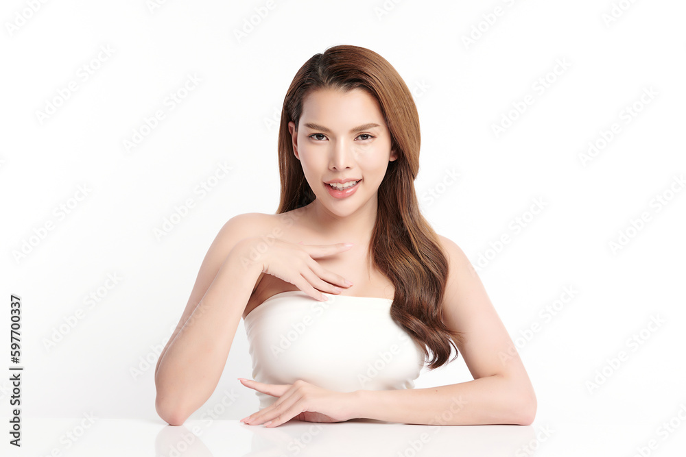 Beautiful young asian woman with clean fresh skin on white background, Face care, Facial treatment, Cosmetology, beauty and spa, Asian women portrait. Beautiful young asian woman with clean fresh skin on white background, Face care, Facial treatment, Cosmetology, beauty and spa, Asian women portrait.