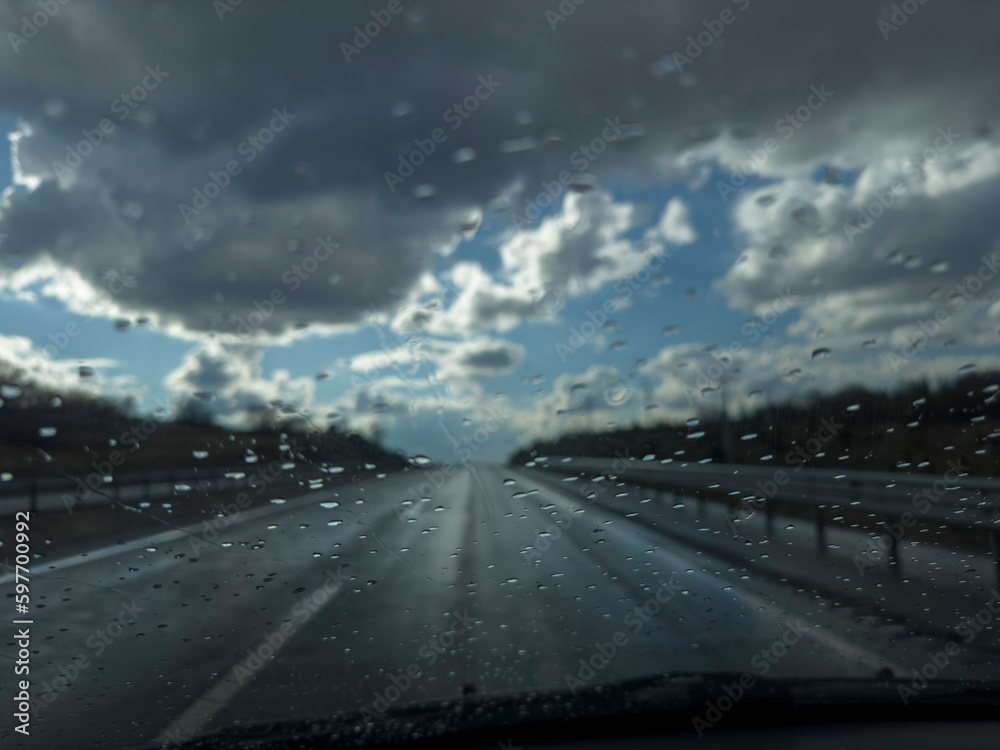 rainy vehicle travel and scenery