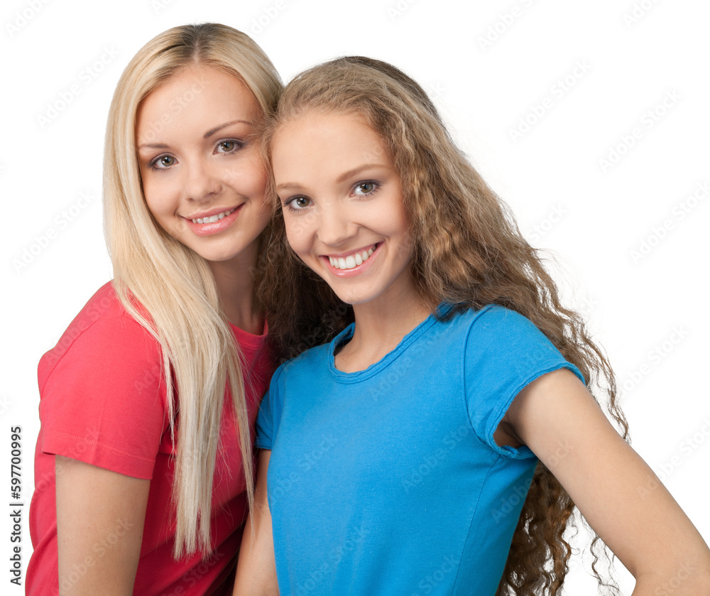 Portrait of Two Smiling Girlfriends , Sisters Portrait of Two Smiling Girlfriends , Sisters