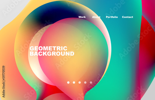 Landing page abstract liquid background. Flowing shapes, round design and circle. Web page for website or mobile app wallpaper