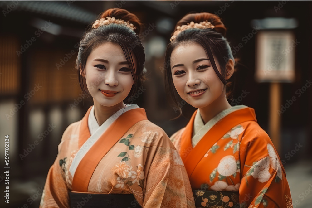 Pretty girls tourist smiling happily and walk in the most famous Japanese landmarks Pretty girls tourist smiling happily and walk in the most famous Japanese landmarks
