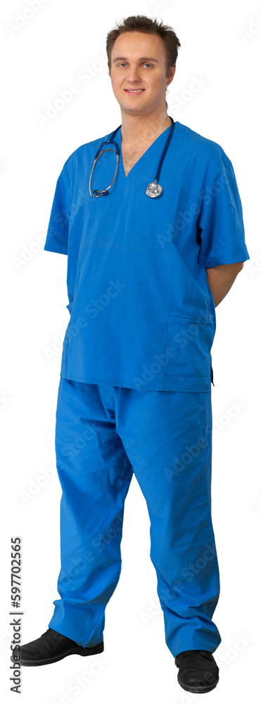 Young Man In Doctor Outfit With Hands Behind His Back - Isolated Young Man In Doctor Outfit With Hands Behind His Back - Isolated