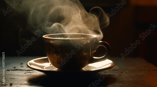 Comforting aroma of a steaming cup of coffee. AI generated