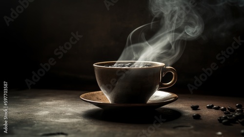 Comforting aroma of a steaming cup of coffee. AI generated