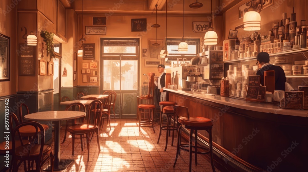 Nostalgia of sipping coffee in a quaint cafe. AI generated Nostalgia of sipping coffee in a quaint cafe. AI generated