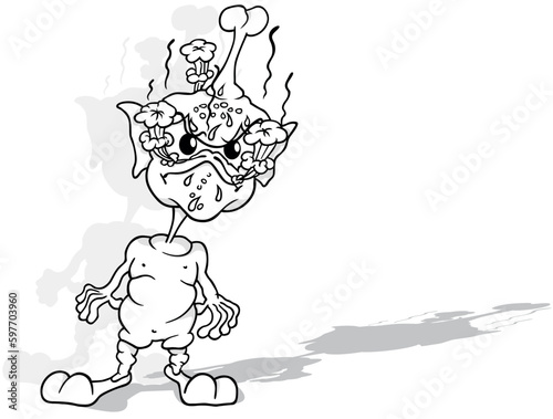 Drawing of a Raging Extraterrestrial Standing on the Ground
